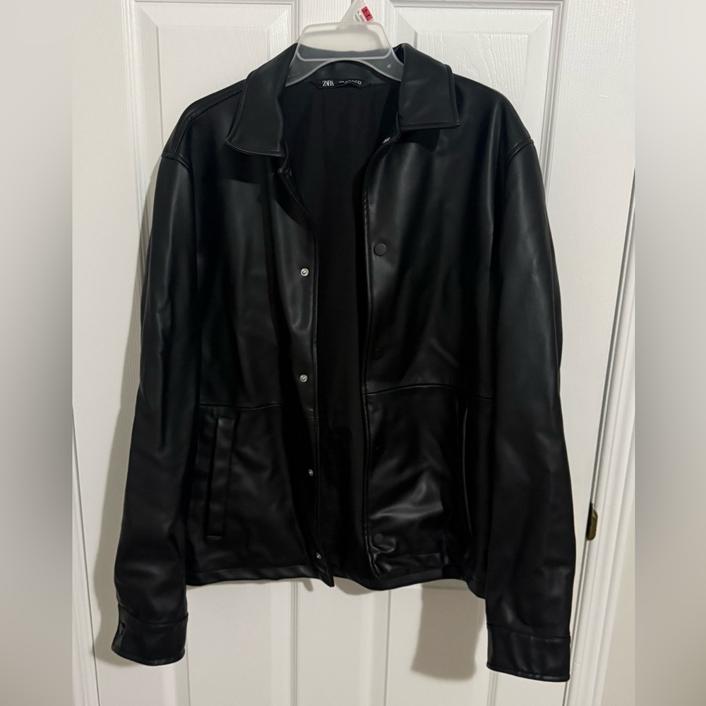 Zara Men's Black Faux Leather Jacket